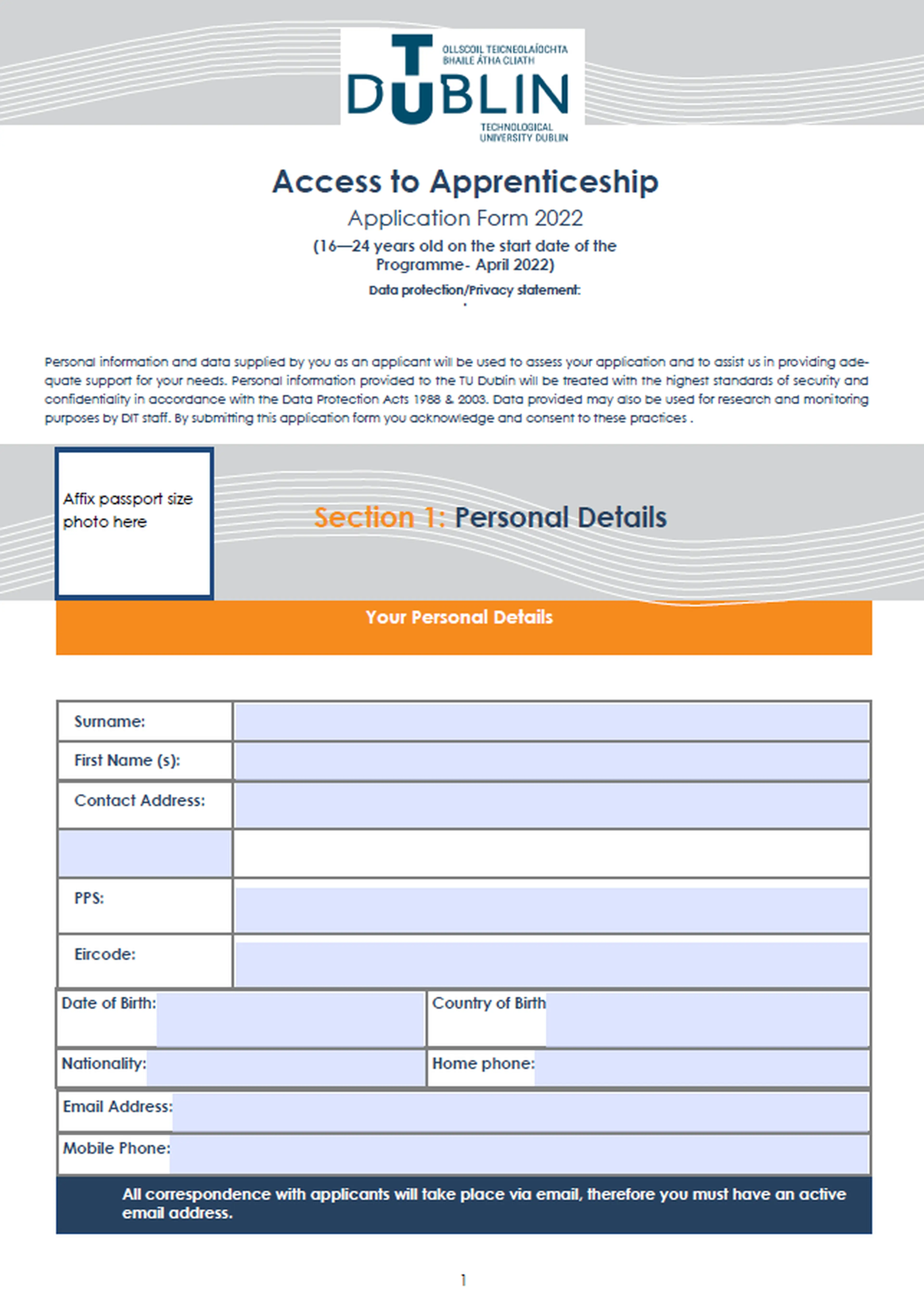 Access to Apprenticeship Application Form Image
